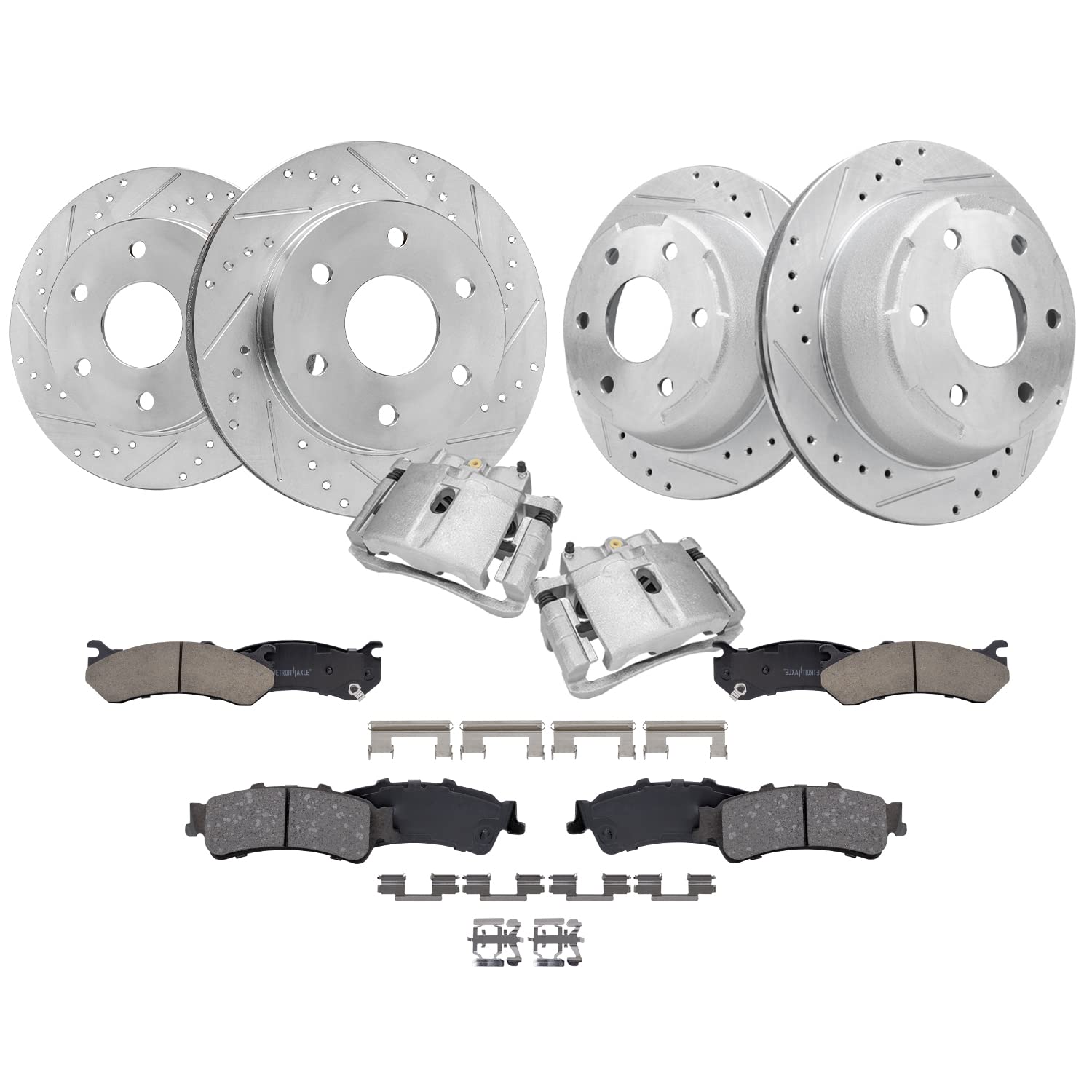 Detroit Axle - Brake Kit for Chevy GMC Silverado Sierra 1500 Tahoe Yukon Astro Safari Drilled Brake Rotors Ceramic Brakes Pads F