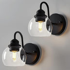 Farmhouse Gooseneck Wall Sconces Set of Two, Bathroom Vintage Black Vanity Light, Rustic Indoor Wall Light Fixtures with Clear Glass for Bathroom Beside Mirror Living Room Hallway