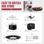 Electric S'mores Maker and Chocolate Fondue Set, Flameless Marshmallow Roaster with Adjustable Temperature, Stainless Steel Grill, Serving Tray and Roasting Forks