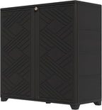 HOMSPARK Indoor/Outdoor Storage Cabinet with Doors and 1 Shelf, 34”x15”x34” HDPE Plastic Storage Box for Bedroom, Bathroom, Living Room, Balcony, Multi-Purpose for Daily Tools, Black