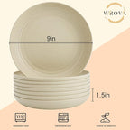 Wrova Wheat Straw Plates - 9 Inch Unbreakable Dinner Plates Set of 8 - Dishwasher & Microwave Safe Plastic Plates Reusable - Lightweight Plates for kitchen,R.V. (Beige)