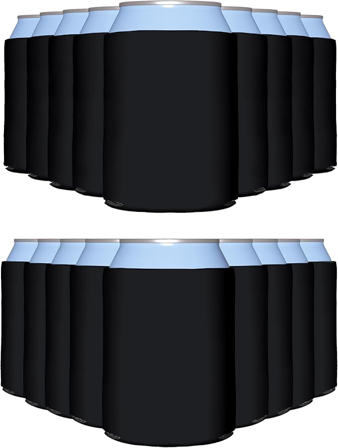 PartyPrints 1000 Pack Black Blank Can Cooler Sleeves, Customizable Bulk Can Coolers, Extra-Thick Collapsible Drink Insulator Sleeve, Beer Can Coolers for Party Beverages
