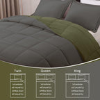 Basic Beyond Twin Comforter Set for Girls and Boys - Fluffy Twin Bed Comforter Set for All Seasons - Reversible Olive Green and Dark Grey Comforter Set - 2 Pcs (1 Comforter + 1 Pillow Sham)