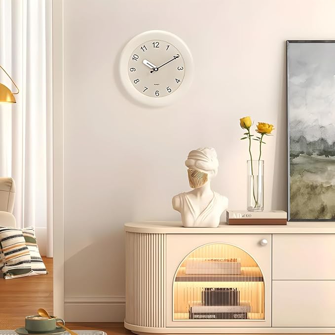 Kesin Wooden Wall Clocks 12 Inch Silent Non Ticking Wall Clocks Battery Operated - Wood White Modern Office Simple Minimalist Clocks Decorative for Kitchen, Home,Bedroom, Office, Home, Living Room