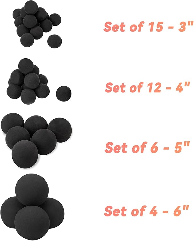 Skyflame 6 Inch Ceramic Fireplace Balls, Set of 4 Black Round Fire Stones Reusable Fire Pit Balls for Indoor and Outdoor Fire Pits or Fireplaces Accessory