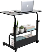 Home Office Rolling Desk Small Spaces Sofa Bedroom Bedside Adjustable Table Student Computer Wall Desk Portable Learn Play Game Desk on Wheels Movable with Storage Size 31.5 * 15.7 Inch Black C