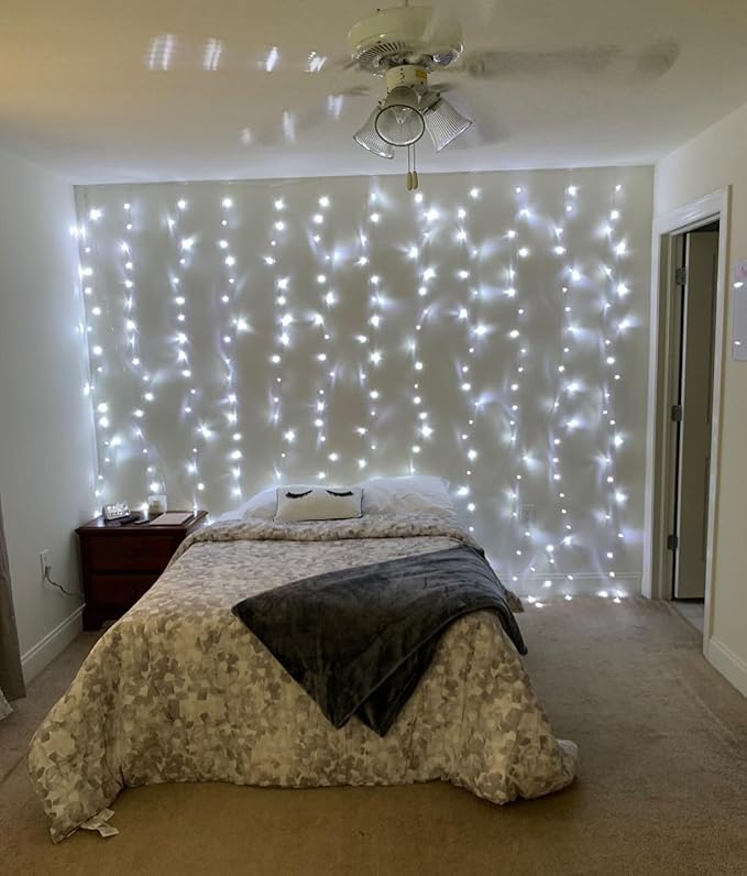 Lighting EVER Curtain Lights Cool White, 306 LED Plug in Hanging Fairy String Light for Bedroom Wall, Indoor Outdoor Backdrop Lighting for Wedding Party Patio (10x10ft, 18 Strings 6.9" Apart)