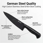 McCook Knife Set Black Kitchen Knife Block Set w Built-in Sharpener | German Forged Stainless Steel,15 PC,Razor Sharp, Anti-Rust,Ergonomic Handle,Full Tang,Dishwasher Safe,Gift Box