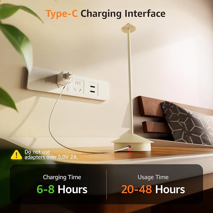 Cordless LED Table Lamps,Portable Battery Desk Lamp,2 Pack,Beige | 6000mAh Rechargeable,3000K/4500K/6000K Touch Stepless Dimming,Aluminum IP54 Waterproof Wireless Lighting for Outdoor/Indoor