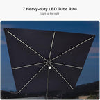 PURPLE LEAF 10 Feet Patio Umbrella Solar Powered LED Square Outdoor Cantilever Umbrella with LED Lights Aluminum Offset Umbrella with 360-degree Rotation for Garden Deck Pool Patio Navy Blue