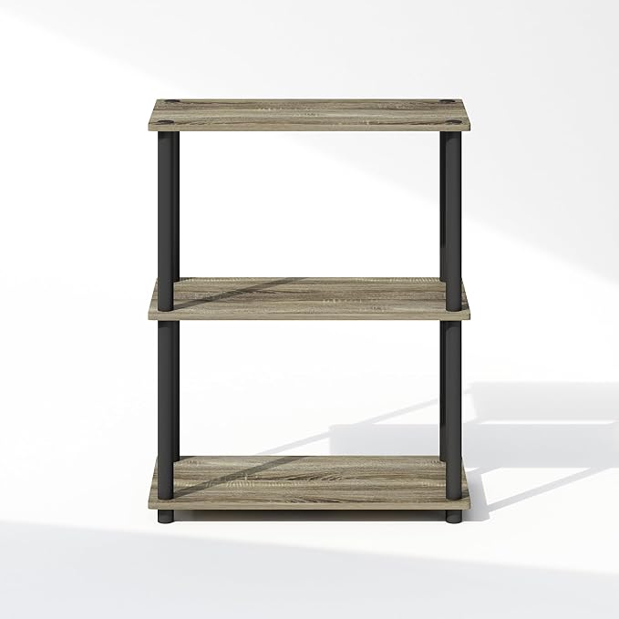 Furinno Turn-N-Tube 3-Tier Multipurpose Compact Display Rack, Shelving Unit, Bookcase, French Oak/Black