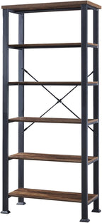 HOMBAZAAR Bookshelf, 6-Tier Vintage Industrial Book Shelf, Rustic Wood and Metal Bookcase and Bookshelves, Free Standing Storage Large Bookshelf for Living Room, Bedroom and Kitchen, Brown
