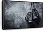 ElephantStock Boxing Gloves Wall Art - Horizontal Framed Canvas - 1-Piece Living Room Wall Decor - Photography Sports Canvas Print - Black and Gray Decor for Wall - 31" X 21"