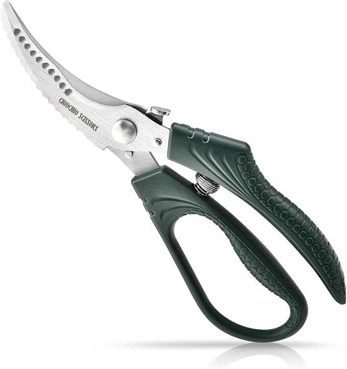 Poultry Shears，Heavy Duty Kitchen Shears with Anti-Slip Handle & Safety Lock，for Meat, Chicken, Bone, Turkey, Fish，Spring-Loaded, Dishwasher Safe