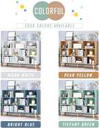 IOTXY Wooden Open Shelf Bookcase - 3-Tier Floor Standing Display Cabinet Rack with Legs, 10 Cubes Kids Bookshelf, Tiffany-Green