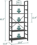 Yoobure 5 Tier Bookshelf - Tall Book Shelf Modern Bookcase for CDs/Movies/Books, Rustic Book Case Industrial Bookshelves Book Storage Organizer for Bedroom Home Office Living Room Grey