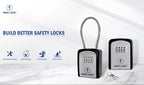 Iron Lock® Key Lock Box with Code, Portable Cable Shackle (Small, Grey) | Holds 2-3 house keys or an access card; 11-in steel cable loops on gate or rail; weather-resistant; no app or battery