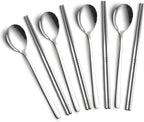 4 Set Korean Chopsticks and Spoons, Stainless Steel Metal Set, Reusable Flat Long Handle Set for Home, Kitchen or Restaurant