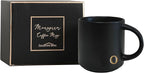 COLLECTIVE HOME - Black Monogram Ceramic Mugs, 15 oz Golden Initial Coffee Cups, Elegant Alphabet Tea Mugs, Personalized Halloween Mug with Gift Box, Perfect for Office and Home Décor (o)