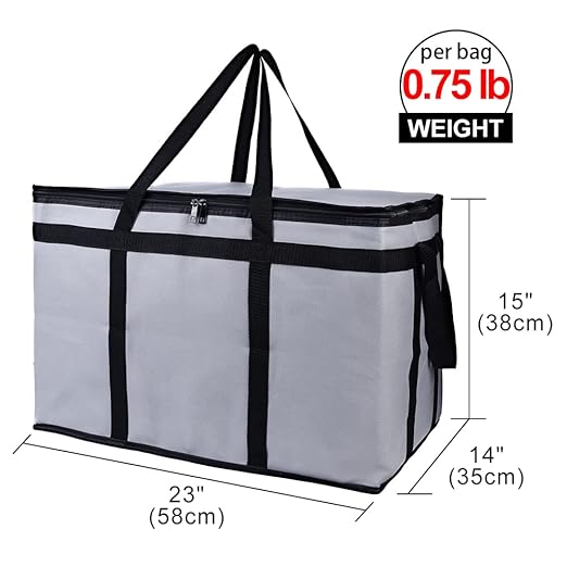 Bodaon 2-Pack Insulated Food Delivery Bag for Hot and Cold Meal, XXX-Large Grocery Tote Insulation Bag for Catering, Pizza Warmer, Cooler/Thermal Bags, Grey