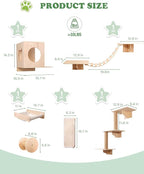 6 in 1 Solid Wood Cat Wall Shelves for Play & Rest, up to 33 lbs | Space-Saving, Cat Wall Furniture Set with Cat Bridge, Wall Condo, Hammock, Steps, Climbing Post & Scratching Pad