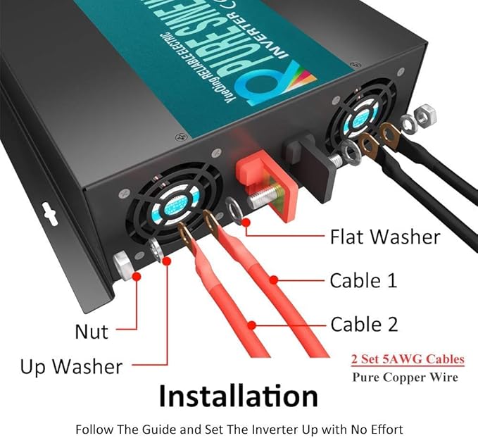 WZRELB 5000W 36V 120V Pure Sine Wave Power Inverter with 2 AC Outlets,Remote Control, Car Inverter