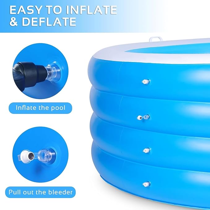 Inflatable Pool with Seating,Four-Tier 72” x 27”Inflatable Swimming Pool with Drink Holder Handles, Summer Family Water Park,Backyard Family Pool, Garden (Blue)