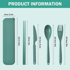 Large Reusable Travel Utensils Set with Case, Plastic Set for Adults Travel Picnic Camping, Portable Flatware Cutlery Set with Chopsticks for Daily Use(Dark Green)