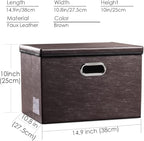 PRANDOM Collapsible Storage Bins with Lids [3-Pack] Leather Fabric Foldable Storage Boxes Organizer Containers Baskets Cube with Cover for Bedroom Closet Office Nursery Brown (14.9x10.8x10)