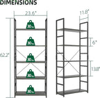 OTK 5 Tier Bookshelf, Tall Bookcase, Office Shelf Storage Organizer, Modern Book Shelf for Living Room, Bedroom, and Home Office, Dark Grey