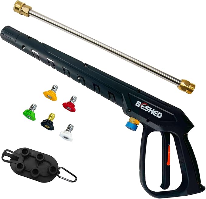 Durable Pressure Washer Gun Kit, Power Washer Gun with Replacement Extension Wand, M22 Fitting, 5 Spray Nozzle Tips, 37 Inch, 3000 PSI