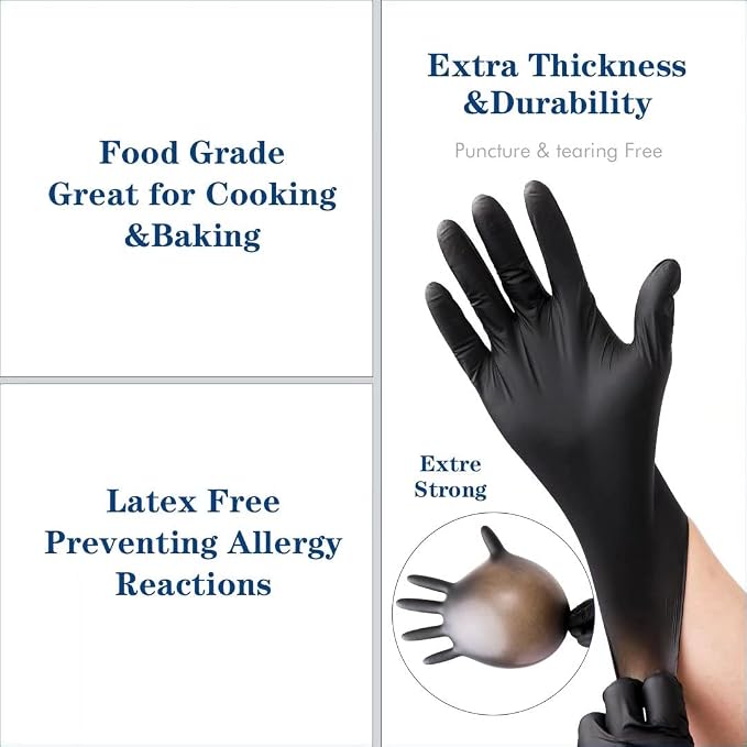 YKANG Black Disposable Nitrile Gloves,Latex Free Disposable Gloves 100 PCS,Food Safe Food Prep Cooking Gloves