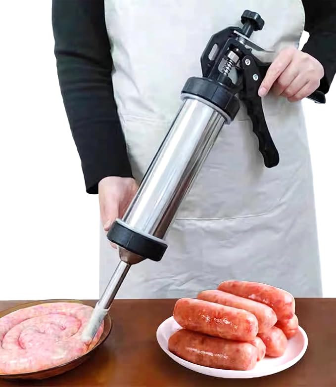 Jerky Gun for Ground Meat, 5 Stainless Nozzles, 1.5LBS | 2 Cleaning Brushes, Jerky Making Kit, Beef Jerky Gun Kits, Stainless Steel Sausage Stuffer Jerky Making Gun