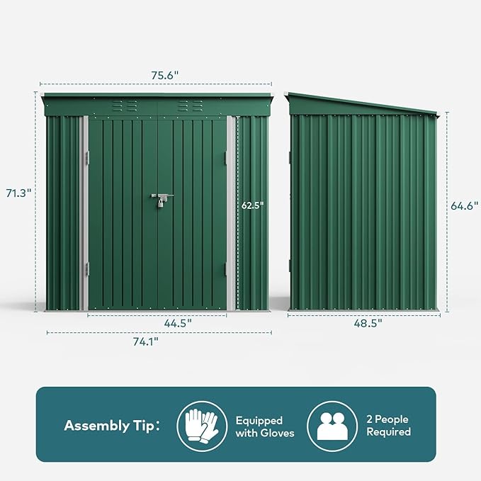 Gizoon 6' x 4' Outdoor Storage Shed with Double Lockable Doors, Anti-Corrosion Metal Garden Shed, Waterproof Shed Outdoor Storage Clearance for Backyard Patio Lawn-Green