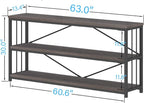 IBF Wood and Metal Book Shelf, Industrial Rustic Low 3 Tier Bookshelf, Farmhouse Long Wide Vintage Horizontal Bookcase, Modern Large Open Etagere for Home Office Living Room Bedroom, Gray Oak, 63 Inch