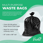 Veska 95-96 Gallon Trash Bags Heavy Duty (Huge 50 Bags W/Ties) 95-96 Gallon Trash Bags Large Black Heavy Duty Can Liners, Large 90-100 Gallon Garbage Can Liners