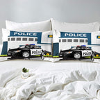 Erosebridal Police Car Comforter Sets King Size, Policeman Boys Bedding Set for Kids Boys Children Teens Bedroom Decor, Polica Vehicle Quilt Cartoon Automobile Duvet Insert with 2 Pillow Cases