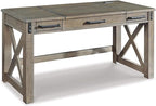 Signature Design by Ashley Aldwin Rustic Farmhouse 60" Home Office Lift Top Desk with Charging Ports, Distressed Gray & Arlenbry End Table, Gray