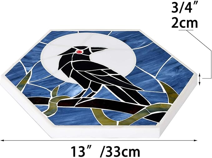 Bieye MSS004 Tiffany Style Stained Glass Mosaic Decorative Stepping Stone for Garden Decor (Raven, 13" Hexagonal)