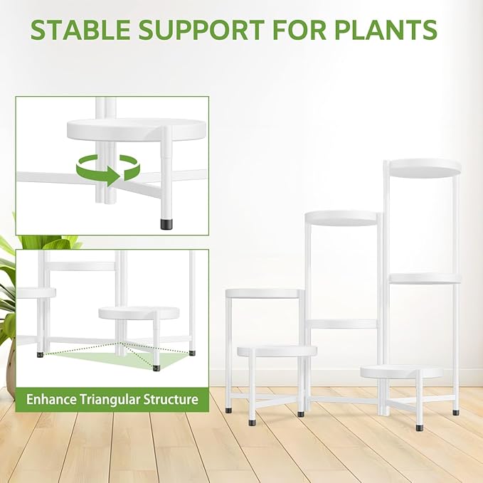 iDavosic.ly 7 Tier Large Plant Stand Indoor, 10 Inch Wide Tall Corner Metal Plant Stands Outdoor for Multiple Plants, Folding Tiered Flower Display Holder Rack Shelf, White