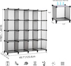 ANWBROAD Cube Storage Organizer, 16-Cube Cubby Shelving Book Shelf Living Room, Closet Clothes organizers, Kids Toys Craft Yarn Storage with Rubber Hammer for Bedroom Office Gray ULCS016H