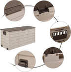 75 Gallon Resin Deck Box, Waterproof Outdoor Storage Box with Wheels, Lockable Lid and Handles, Large Deck Storage for Outdoor Gear, Patio Furniture Cushion, Gardening Tools, Brown