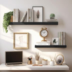 LaVie Home Floating Shelves, 24 Inch Wall Shelf Set of 2, Hanging Shelf with Invisible Brackets, Wall Decor for Bathroom, Bedroom, Living Room, Kitchen Storage, Classic Black