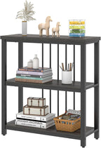 FOLUBAN 3 Tier Book Shelf, Modern Short Bookshelf for Small Space, Industrial Wood and Metal Bookcase for Bedroom, Living Room, Office (Dark Gray Oak)