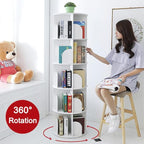 5 Tier Rotating Bookshelf 360° Revolving Bookcase Modern Tall Book Shelf Storage Display Rack Floor Standing Shelves with Baffle for Home Living Room Study Office White 63''X18''X18''