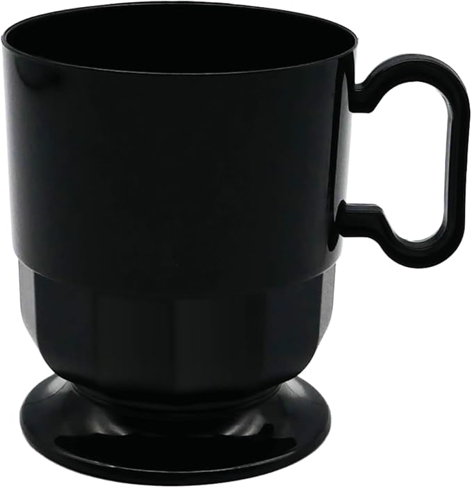Party Essentials 8-Ounce Hard Plastic Coffee Cup/Tea Mug with Handle, 20-Count, Deluxe Black