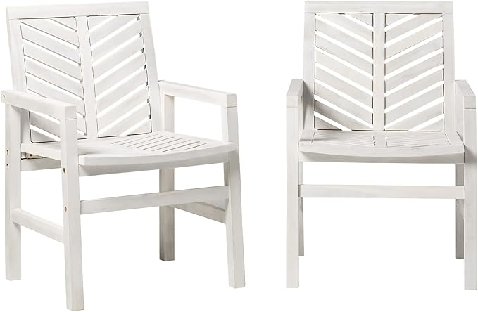 Walker Edison AZWC2VINWW Avalon Chevron Solid Acacia Wood Outdoor Chair, White Wash