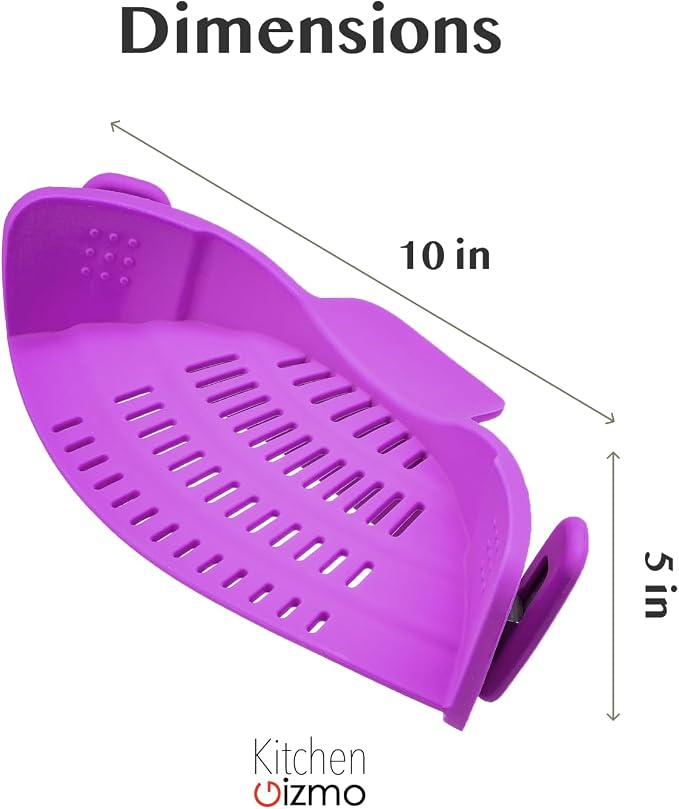 Kitchen Gizmo Snap N Strain Pot and Pasta Strainer - Strainers and Colanders - Adjustable Silicone Clip On Strainer for Pots, Pans, and Bowls - Kitchen Colander - Purple