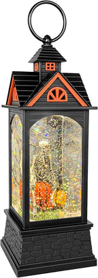 Halloween Snow Globe Lantern, Spooky Ghost Halloween Decor, Plug-in & Battery Operated Snow Globes for Halloween Decorations Indoor