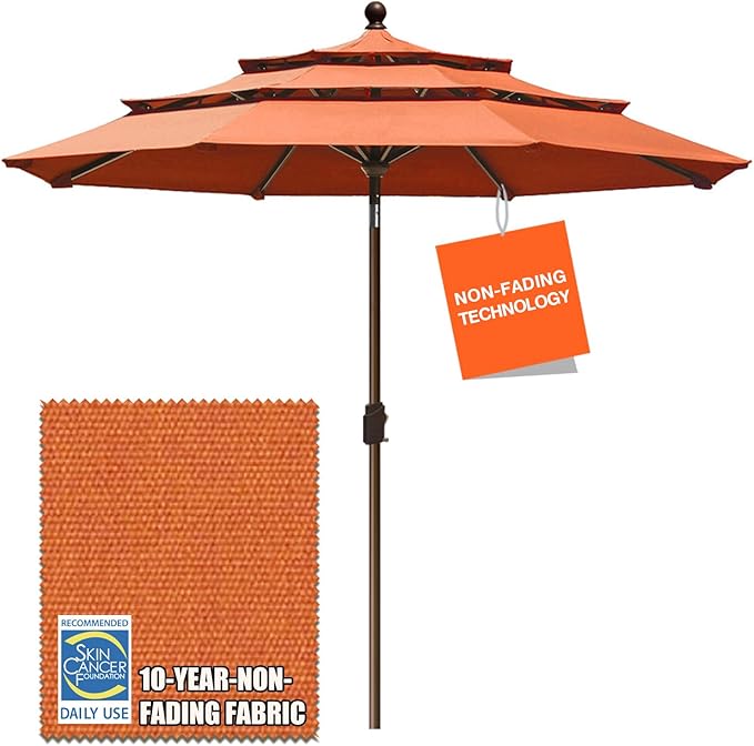 EliteShade USA 9Ft 3 Tiers Market Umbrella Patio Umbrella Outdoor Table Umbrella with Ventilation and 5 Years Non-Fading Top,Rust